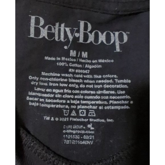 Betty‎ Boop with Angel Wings Biker Chic Black Print front and back Tshirt Tee M - Picture 6 of 6